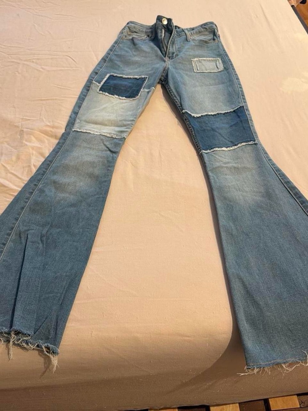 Hollister Light Blue Patchwork Flare Jeans